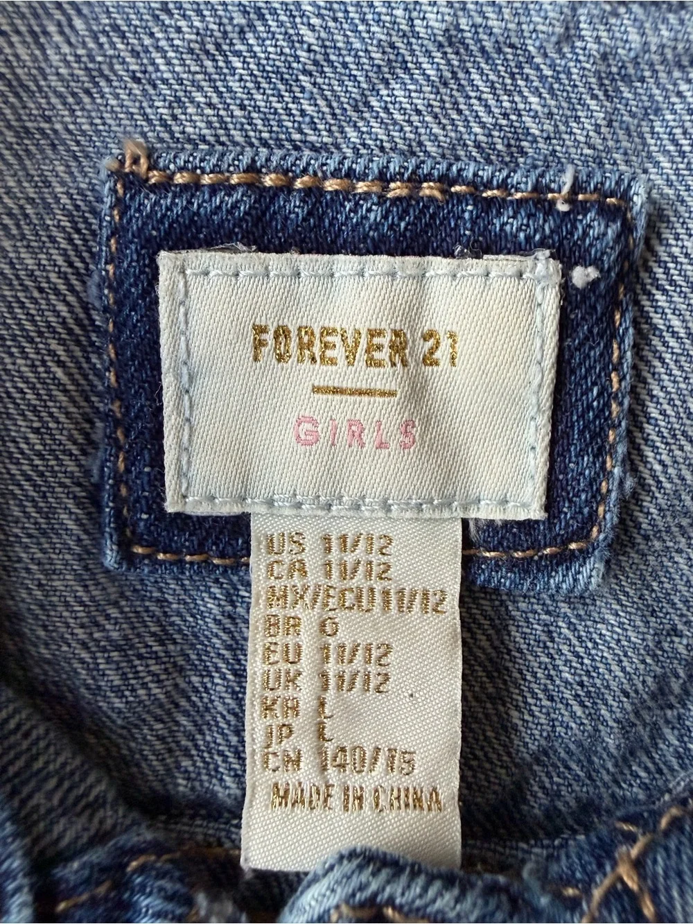 Forever 21 Girls Size 11/12 Denim Jean Jacket Trucker Medium Wash 100% Cotton